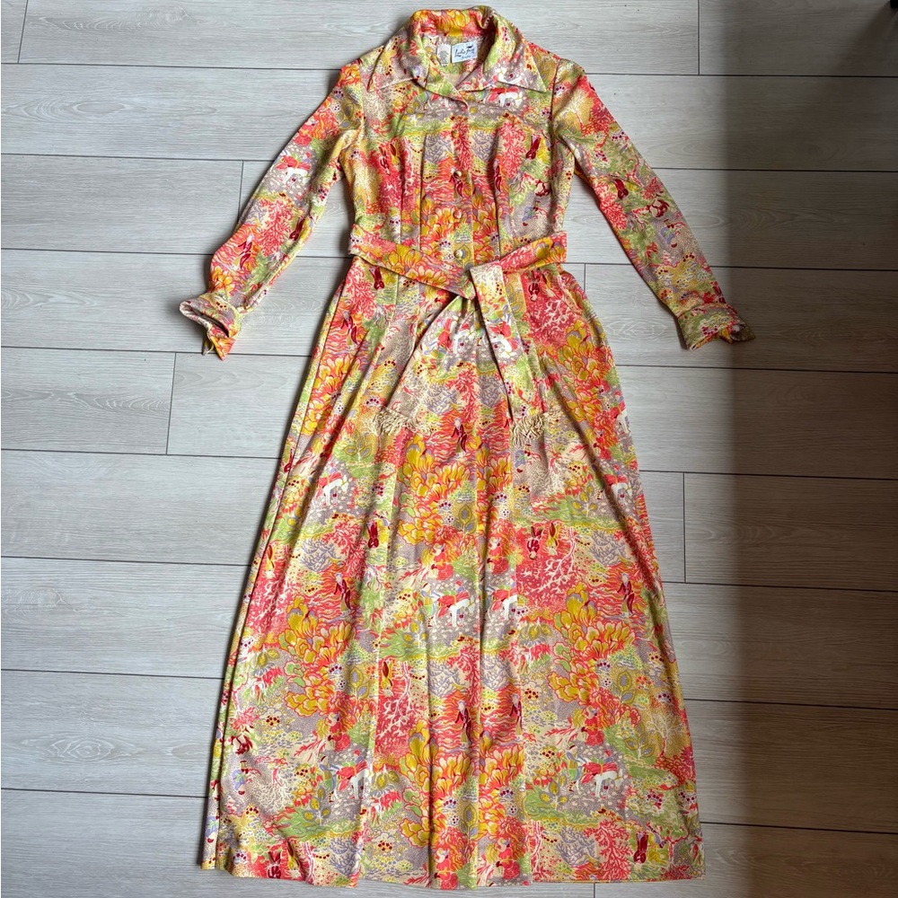 Vintage Leslie Fay Vivid Print Maxi Dress M